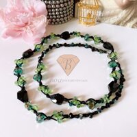 VÒNG CỔ PHA LÊ PHỐI ĐÁ ĐEN SECONDHAND NHẬT BẢN BOU JEWELRY VINTAGE MÃ VC169