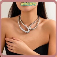 Vòng cổ phóng đại MISUPS, Vòng tay Punk phóng đại bằng kim loại, Vòng cổ dây chuyền sang trọng hình học màu vàng bạc Cô gái