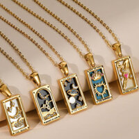 Vòng cổ Tarot đầy màu sắc, Mặt trời và mặt trăng Necklace Pendant, Vòng cổ mạ vàng 18K, Vòng cổ Tarot đầy màu sắc, Trang sức nam và nữ