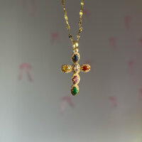 Vòng cổ thánh giá đá 7 màu cầu vòng mạ vàng