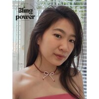 Vòng cổ thắt nơ handmade hạt cườm 2 màu trắng và đỏ - BLING POWER