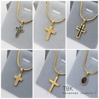 Vòng cổ thép không gỉ vàng TBK 18K dành cho nữ nam giới chéo Tôn giáo 35