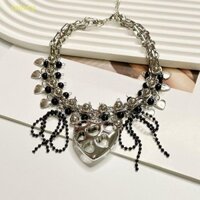 Vòng Cổ Trái Tim Punk SINTY, Vòng Cổ Choker Đính Hạt Nơ Phóng Đại, Nhiều Lớp Ngọt Ngào Rỗng Cổ Trang Sức Phụ Kiện Dây Xích Kim Loại Vòng Cổ Đảng