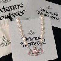 Vòng cổ Vivienne Westwood Mặt Hành Tinh Đính Hạt Ngọc Trai Hồng
