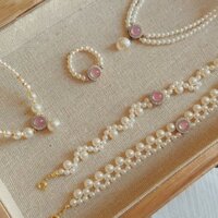 Vòng cổ vòng tay ngọc trai Chalcedony màu hồng