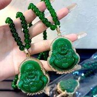 Vòng Cổ Xanh Ngọc Lục Bảo Mặt Cười Phật Di Lặc Mặt Dây Chuyền Vòng Cổ Trang Sức Internet Người Nổi Tiếng Thời Trang Vòng