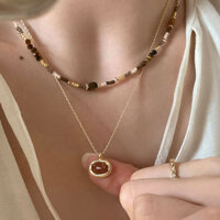 Vòng cổ xếp chồng đính cườm bằng đá tự nhiên cổ điển thời trang nữ