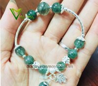 Vòng đá thạch anh tóc xanh 9mm – mix bạc