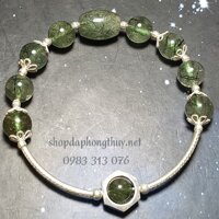 Vòng đá thạch anh tóc xanh mix charm bạc