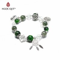 Vòng đá thạch anh tóc xanh phối diopside charm bạc - Ngọc Quý