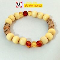 Vòng dâu bình an cho bé mic đá Hổ Phách và gỗ Bồ Đề tinh nguyệt trang sức Bạc Quang Thản