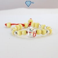 Vòng dâu tằm charm mèo bạc cho bé khắc tên theo yêu cầu VTD0006 - Trang Sức TNJ