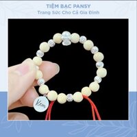 Vòng dâu tằm tuổi Tỵ khắc tên- Vòng dâu tằm cho bé mix charm Rắn bằng bạc ta mang lại may mắn, bình an