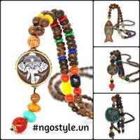 Vòng đeo cổ gỗ + hạt bồ đề phong cách Boho Vintage