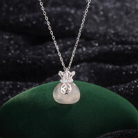 Vòng đeo cổ túi may mắn bằng bạc Sterling S999 Vòng đeo cổ mặt dây chuyền Chalcedony tự nhiên