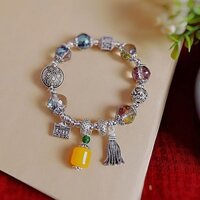 Vòng Đeo Tay Bằng Bạc Phối Tua Rua Nhiều Màu Phong Cách Dân Tộc Tây Tạng 1103