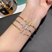 Vòng Đeo Tay Bằng Thép Titan Mạ Vàng 18k Đính Kim Cương Giả Thời Trang Cao Cấp