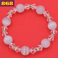 Vòng đeo tay chuỗi hạt đá mắt mèo trắng 12 ly mix bi inox