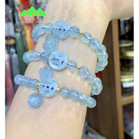 Vòng đeo tay đá Aqua mix charm có bi móc khuyên vang 10k