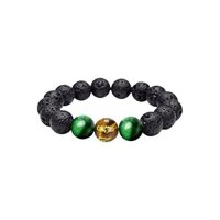 Vòng đeo tay đá hạt rỗ đính đá xanh lá và đá khắc kinh phật nâu vàng