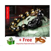 Vòng đeo tay đá Osibiend thuỷ tinh núi lửa khắc kinh phật tỳ hưu đính đá thạch anh tóc đen 12 li
