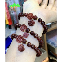 Vòng đeo tay đá TA tóc đỏ mix charm có khuyên bi móc vang 10k