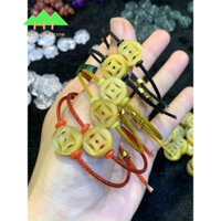 Vòng đeo tay dây cáp Đồng Điếu Đồng xu đá mắt hô vàng tâm nhân đôi tài lộc (tặng hộp đựng )