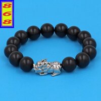 Vòng đeo tay gỗ mun 12 ly - cẩn Tỳ Hưu inox, vòng chuỗi đeo tay, vòng tay phong thủy