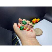 Vòng đeo tay, lắc tay Cỏ 4 lá may mắn đá ngọc cẩm thạch sơn thuỷ - Dây đeo màu đen