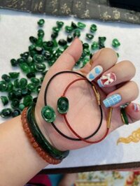 Vòng đeo tay, lắc tay mix thỏi vàng phong thủy đá ngọc cẩm thạch sơn thủy - Dây màu đen