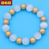 Vòng đeo tay mắt mèo trắng 12 ly mix bi inox - Chuỗi đeo tay đá phong thủy