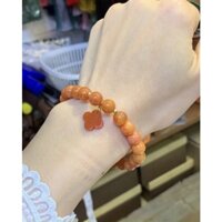 Vòng đeo tay Ngọc huyết mix charm bi và khuyên vang 10k,kt 8li.