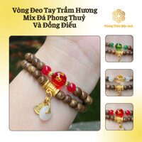 Vòng Đeo Tay Trầm Hương Mix Đá Phong Thuỷ Và Đồng Điếu (TA-36) -  Tặng Kèm Túi Gấm Nhung Đỏ