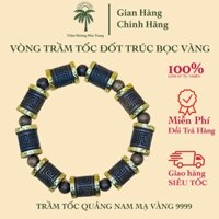 Vòng Đeo Tay Trầm Hương Tốc Quảng Nam Mạ Vàng, Vòng Trầm Đốt Trúc Khắc Omami Size 10mm Cao Cấp