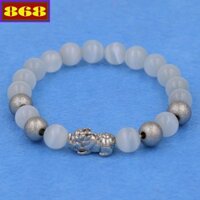 Vòng đeo tay Tỳ hưu - Chuỗi tay đá mắt mèo trắng 8 ly charm tỳ hưu inox