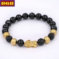 Vòng đeo tay Tỳ hưu inox vàng - Chuỗi đeo tay đá đen cắt giác VTAEGTHVB8