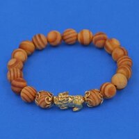 Vòng đeo tay Tỳ hưu inox vàng - Chuỗi gỗ huyết rồng 8 ly charm tỳ hưu inox - vòng tay phong thủy