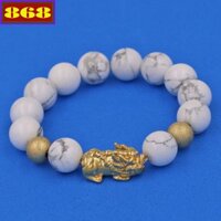 Vòng đeo tay Tỳ hưu inox vàng - Chuỗi đá howlite 12 ly charm tỳ hưu inox