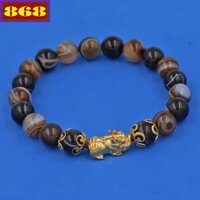 Vòng đeo tay Tỳ hưu inox vàng - Chuỗi đá nâu sọc 8 ly VMNNSTHHKV8 - Vòng tay phong thủy