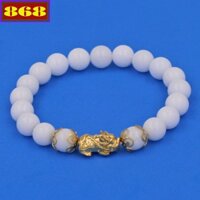 Vòng đeo tay Tỳ hưu inox vàng - Chuỗi san hô trắng 8 ly charm tỳ hưu inox - Vòng tay phong thủy