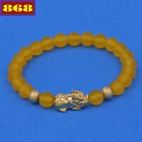 Vòng đeo tay Tỳ hưu inox vàng - Chuỗi đá vàng mờ 6 ly Size S charm tỳ hưu inox