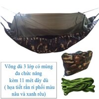 Võng dù có mùng du lịch 3 lớp đa năng cỡ 2m2 x 1m2 và 10 mét dây dù ( họa tiết rằn ri )