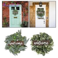 Vòng hoa bạch đàn màu xanh lá cây MagiDeal cho cửa trước- Bảng hiệu Welcone thủ công - Trang trí để sử dụng trong nhà & ngoài trời