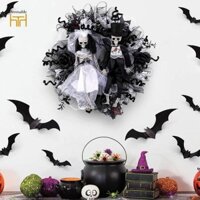 Vòng hoa Halloween, Chổi xương, Trang trí cửa trước, Vòng hoa nhân tạo cho sân vườn, nhà, cửa sổ, tiệc tùng,
