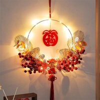 Vòng hoa nguyệt quế thập cẩm treo cửa trang trí Noel Tết, đường kính 30cm siêu đẹp