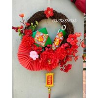 Vòng hoa Tết đào hoa mẫu đơn bánh chưng, bánh tét trang trí tết 2023