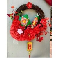 Vòng hoa Tết đào hoa mẫu đơn bánh chưng, bánh tét trang trí tết 2025 .... ....
