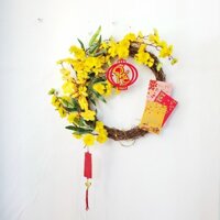 Vòng Hoa trang trí tết - hoa Mai Vàng lồng đèn nhí H12