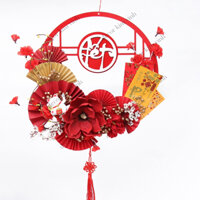 Vòng Hoa Trang Trí Tết Tài Lộc H87 40cm Kèm Đèn