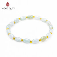 Vòng lu thống cẩm thạch A phối bi bạc hạt 8.5x6mm mệnh hỏa , mộc - Ngọc Quý Gemstones - Bi bạc mạ vàng